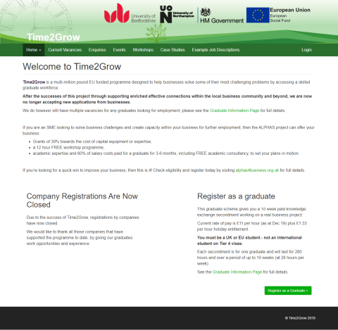 Time2Grow Website and Online Application Management System - Time2Grow was a multi-million pound EU funded programme designed to help businesses solve some of their most challenging pro... Time2Grow Website and Online Application Management System