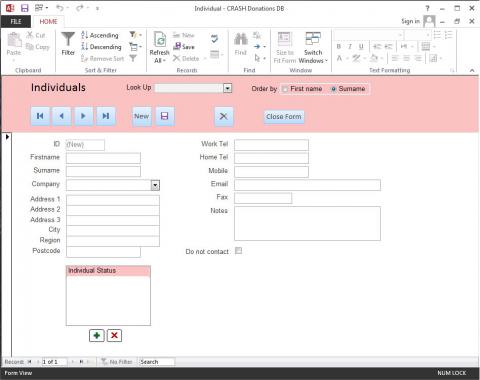 Donations Database for CRASH